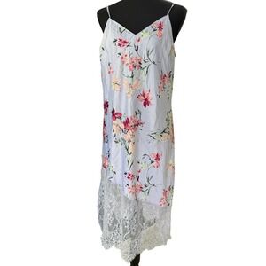 INC International Concepts Floral Lace Slip Dress Midi Light Blue Pink Women's M